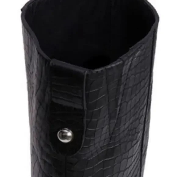 Paige Bella Black Tall/Knee High Boots Sz 9.5 Croc Embossed Leather Lug Sole New